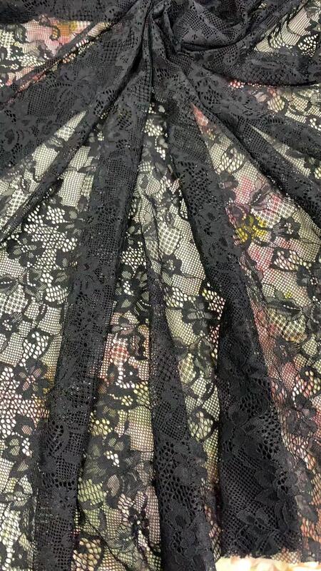 quality Black Sexy Thin Flowers Pattern Mesh Lace Fabric for Dresses factory