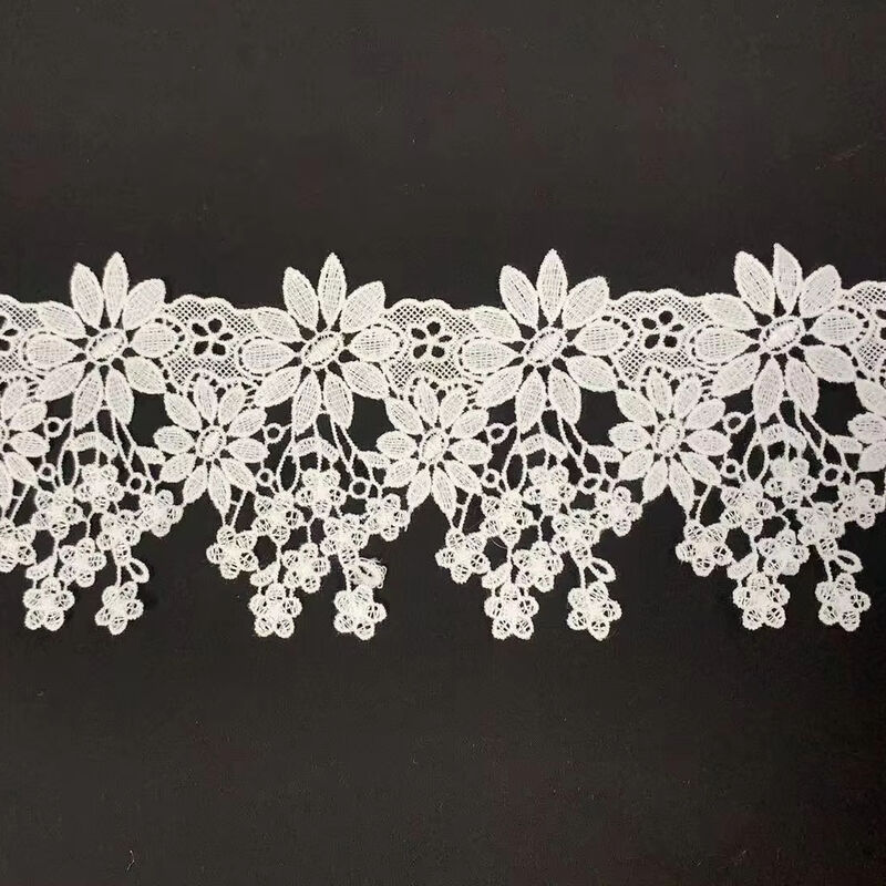 quality Shiny Polyester Embroidered Lace Trim MILK YARN Wedding Dress or Veil Accessories with Elegant Embroidery factory