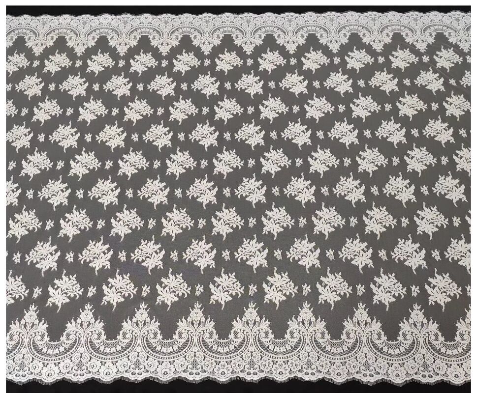 quality Wholesale Pure White Chantilly Eyelash Lace Fabric Personalized Polyester Lace with Non-Elastic Feature factory