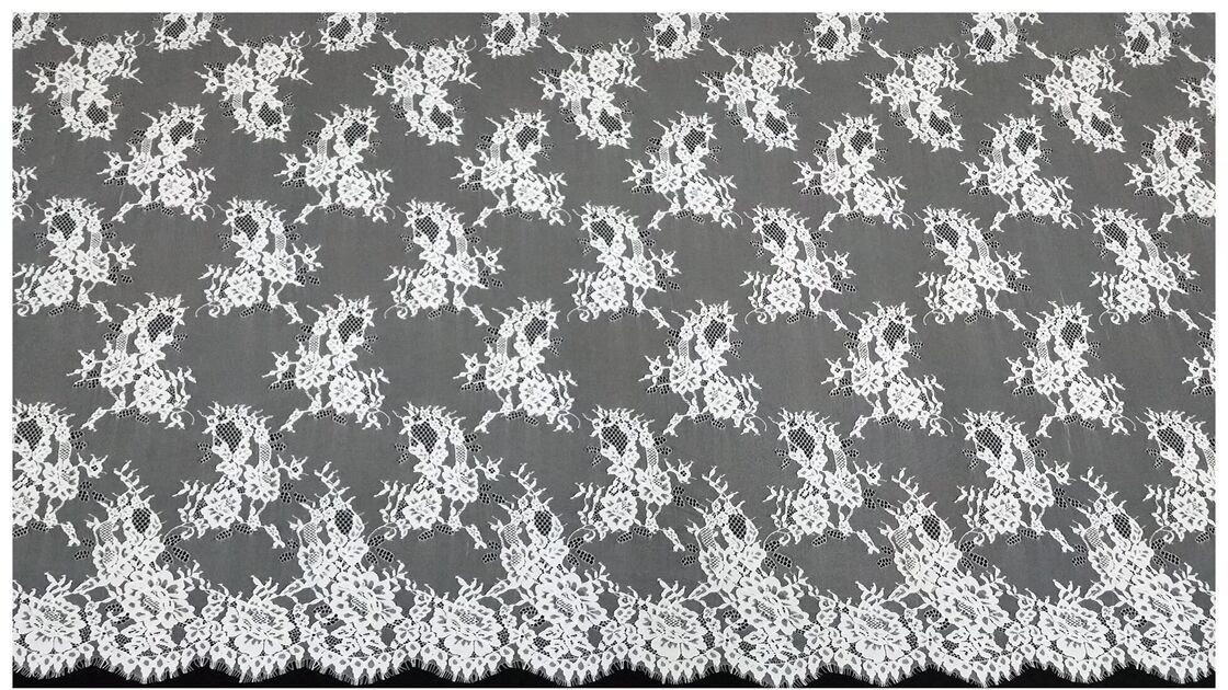 quality Wholesale Pure White Chantilly Eyelash Lace Fabric Personalized Polyester Lace with Non-Elastic Feature factory