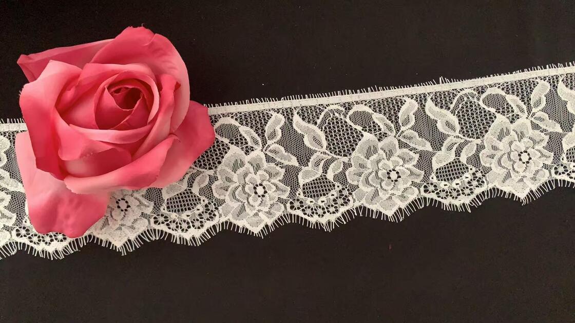 quality 10cm White Flowers Embroidered Eyelash Lace Fabric Trim for Shoe Decorations Wedding Dress Accessories Manual Bag factory