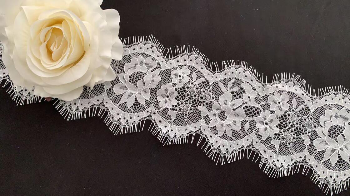 quality 10.5CM Eco-Friendly Vintage Fancy French Lace Lingerie Floral Eyelash Chantilly Lace Trim Fabric Wholesale LT2649B factory