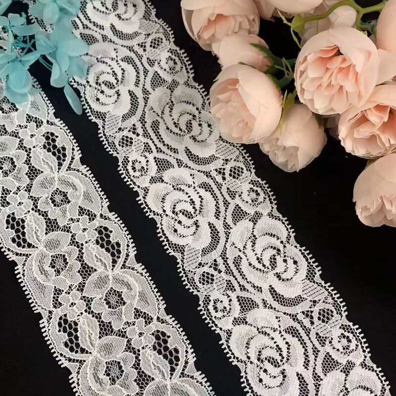Quality Floral French Lace Spandex/Nylon Formal Elastic Decoration for Clothing Pajamas Sleeves Shoes & Bags factory