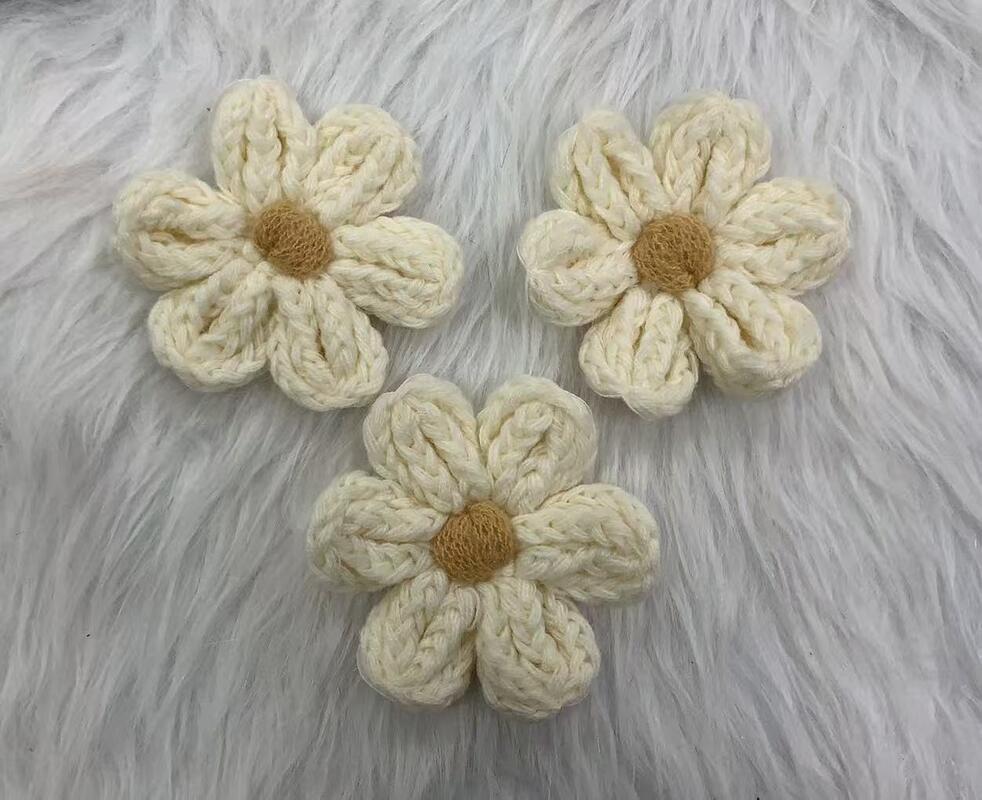 Quality Handmade 3D Knit Flower Puff Patches for Ladies DIY Embroidery Crochet Cotton Thread for Cardigan Sweaters and Hats factory