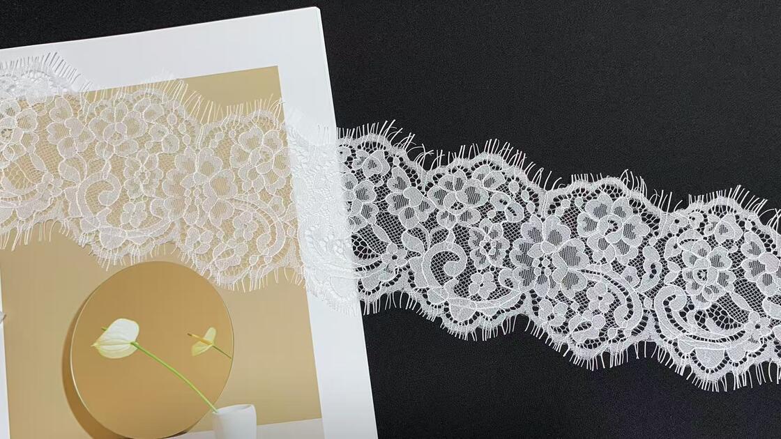 Quality Double sided wavy eyelash lace trim neck lace 11.5cm nylon perfect for adding elegance and unique floral embroidery to nightwear sleeves factory