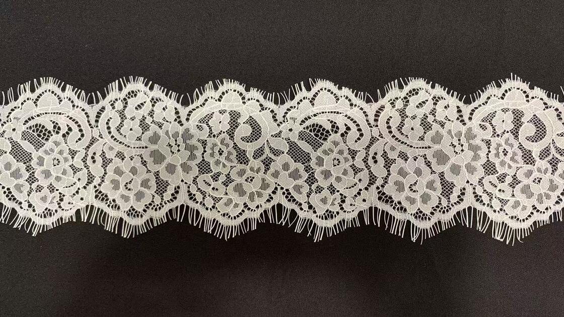 Quality Double sided wavy eyelash lace trim neck lace 11.5cm nylon perfect for adding elegance and unique floral embroidery to nightwear sleeves factory