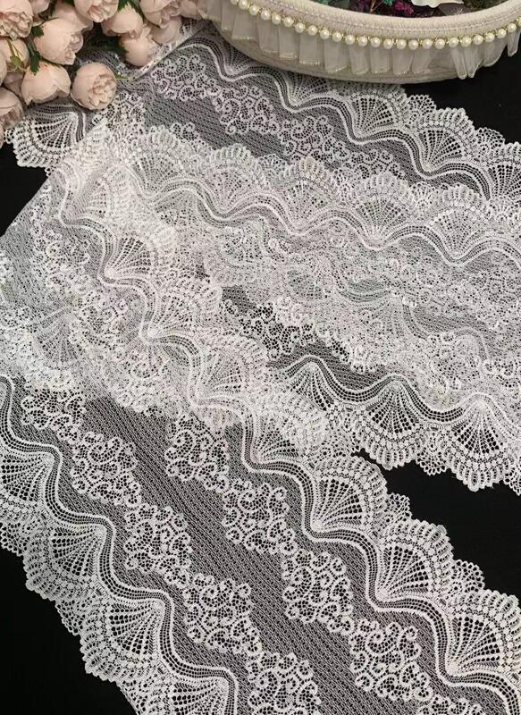 Quality Classic French Style White 22cm Lace Edge Spandex/Nylon lace tirm Elastic Garment Border for Wedding Decoration & DIY factory