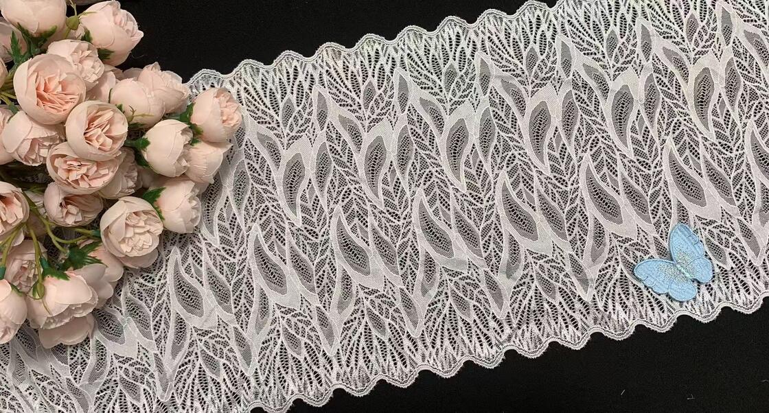 Quality French Lace Trim with Leaf Flower Wave Edge in Nylon/Spandex Blend 25.5CM Width for Women's Clothing factory