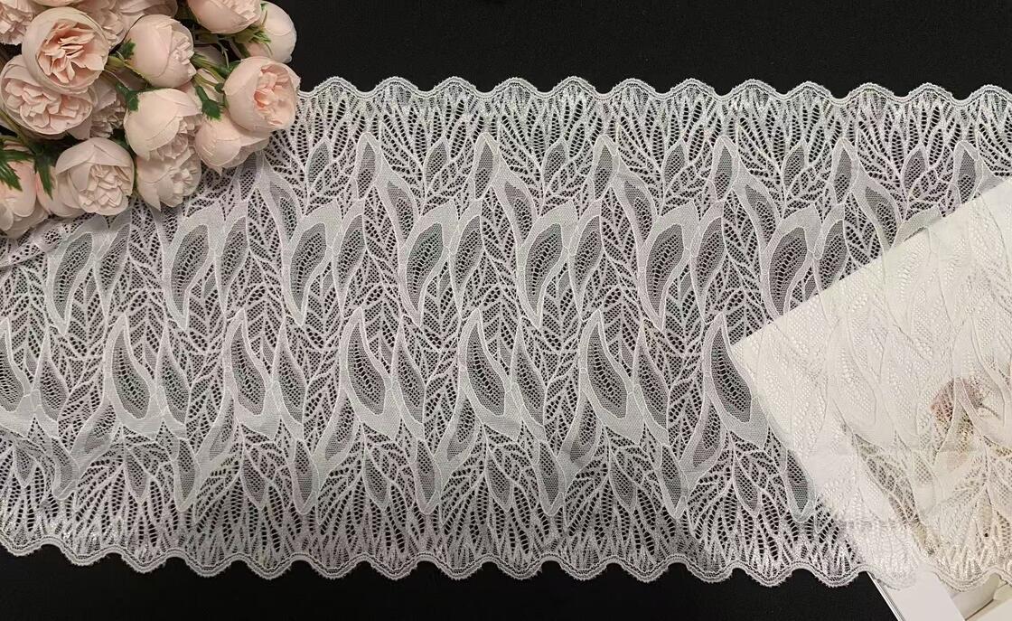 Quality French Lace Trim with Leaf Flower Wave Edge in Nylon/Spandex Blend 25.5CM Width for Women's Clothing factory
