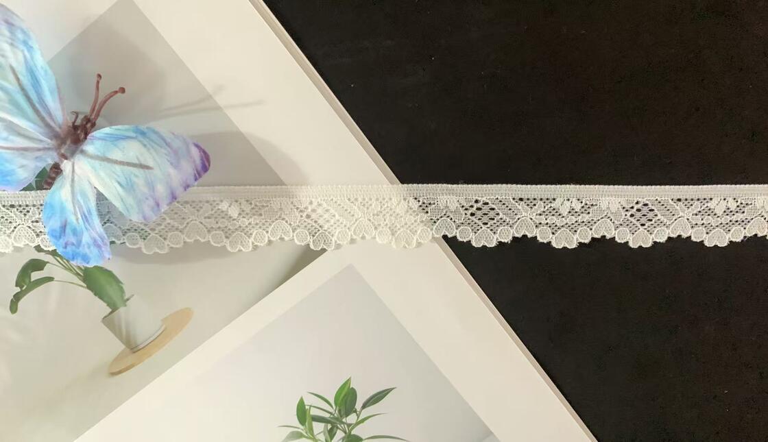 Quality Heart Pattern Stretch Lace Trim with Nylon Spandex Material and 2.5CM Width for Lingerie and Bridal Sewing factory