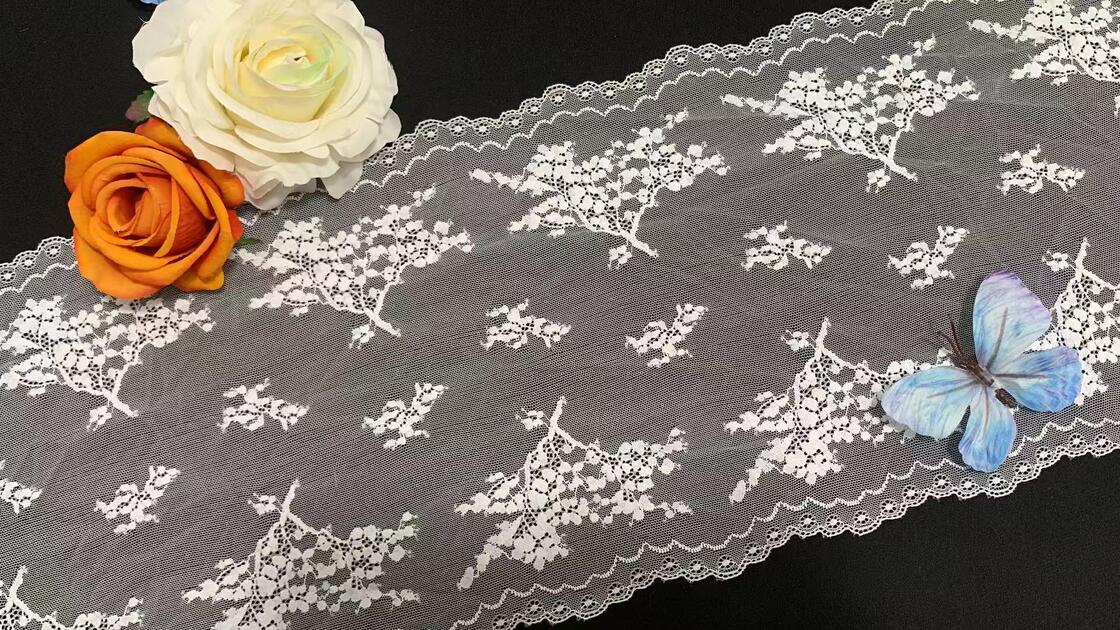 Quality Classic Retro Style Floral Mesh Elastic Lace Trim 22.5cm Width Nylon/Spandex for Wedding Veil Decoration factory