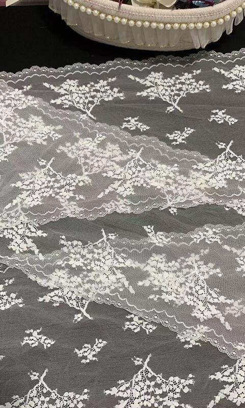 Quality Classic Retro Style Floral Mesh Elastic Lace Trim 22.5cm Width Nylon/Spandex for Wedding Veil Decoration factory