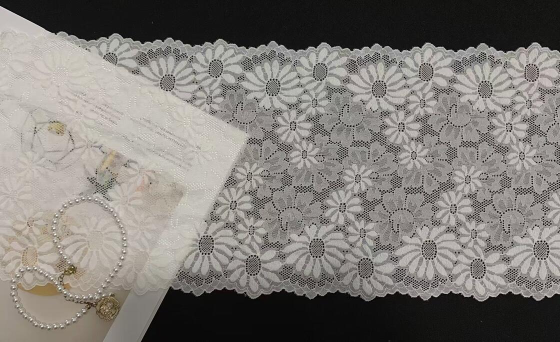 Quality Sunflower Daisy Floral Lace Trim Stretch Fabric in Nylon Spandex with 22.5cm Width for Pajama Dresses factory