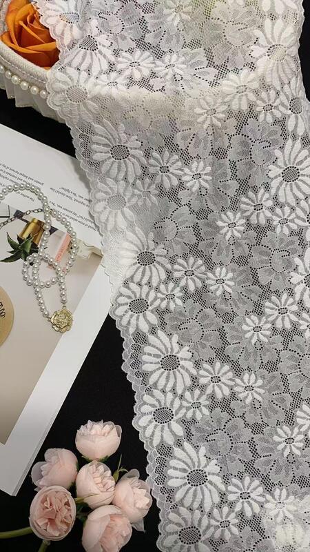 Quality Sunflower Daisy Floral Lace Trim Stretch Fabric in Nylon Spandex with 22.5cm Width for Pajama Dresses factory