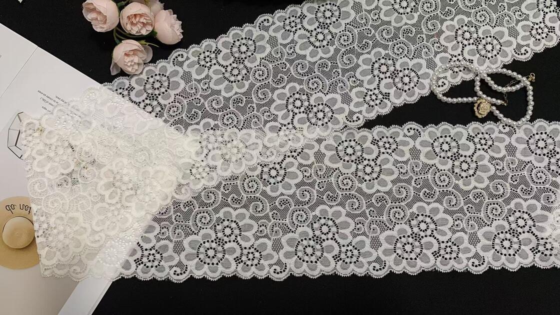 Quality Retro European Floral Elastic Lace Trim with 15.5cm Width and Nylon/Spandex Blend for Women's Dresses factory