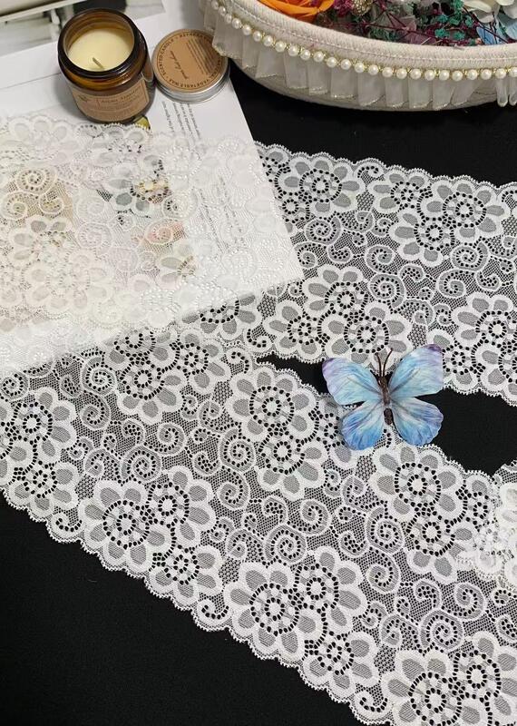 Quality Retro European Floral Elastic Lace Trim with 15.5cm Width and Nylon/Spandex Blend for Women's Dresses factory