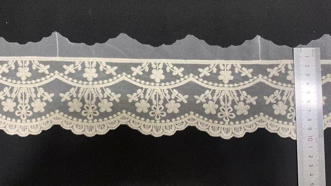 Quality Exquisite French Wave Pattern Eco-Friendly Voile Lace with Water-Soluble Mesh and Embroidery Stretch Fabric factory