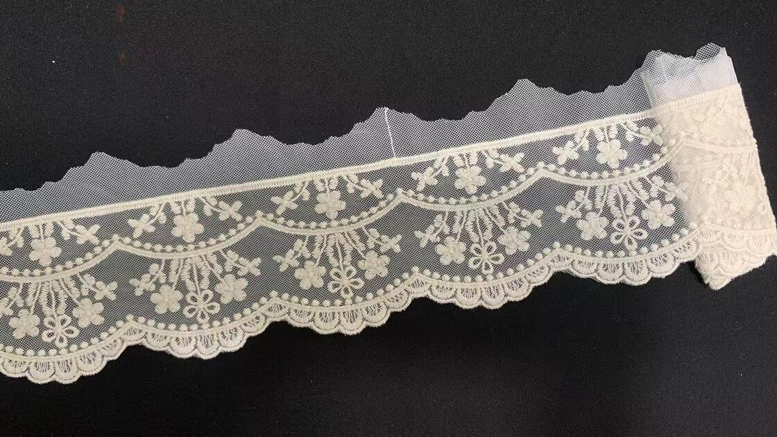 Quality Exquisite French Wave Pattern Eco-Friendly Voile Lace with Water-Soluble Mesh and Embroidery Stretch Fabric factory