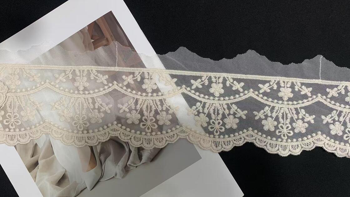 Quality Exquisite French Wave Pattern Eco-Friendly Voile Lace with Water-Soluble Mesh and Embroidery Stretch Fabric factory