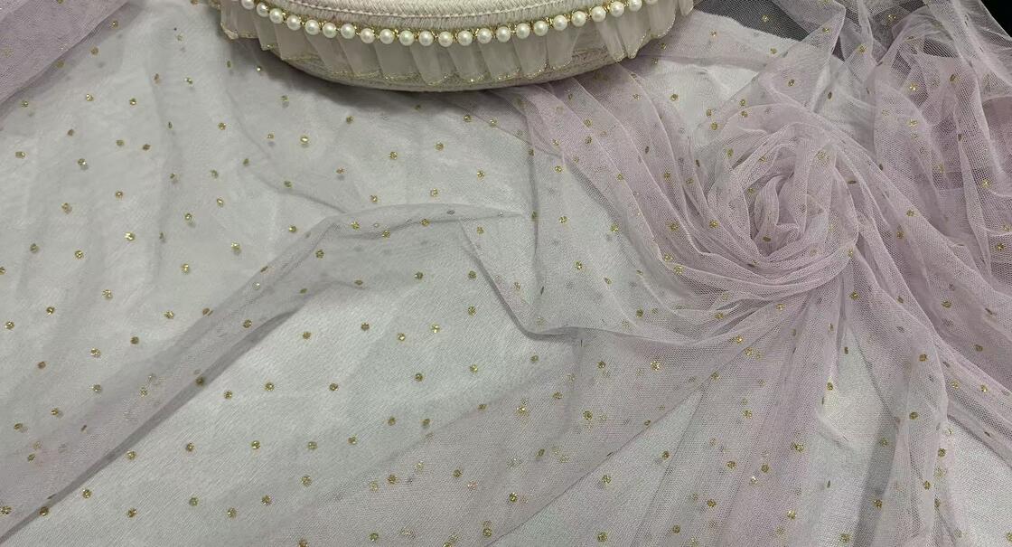 Quality High Quality Eco-Friendly Durable Printed Gold Foil Dot Mesh Fabric for Birthday Dresses with Boho Luxury Mesh Skirt factory