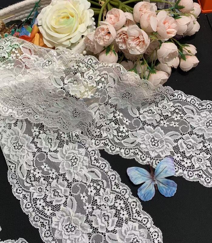 Quality French Lace Camellia Flower Pattern 15cm Width Dual Color Fancy Luxury Elastic Nylon Spandex Lace Pajama Decoration Accessories factory
