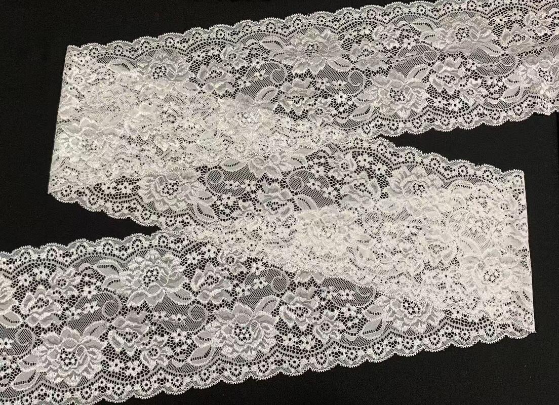 Quality French Lace Camellia Flower Pattern 15cm Width Dual Color Fancy Luxury Elastic Nylon Spandex Lace Pajama Decoration Accessories factory