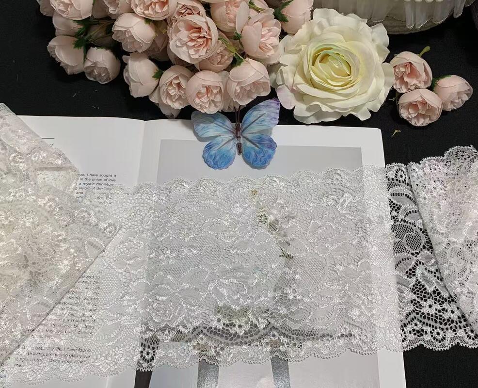 Quality French Lace Camellia Flower Pattern 15cm Width Dual Color Fancy Luxury Elastic Nylon Spandex Lace Pajama Decoration Accessories factory