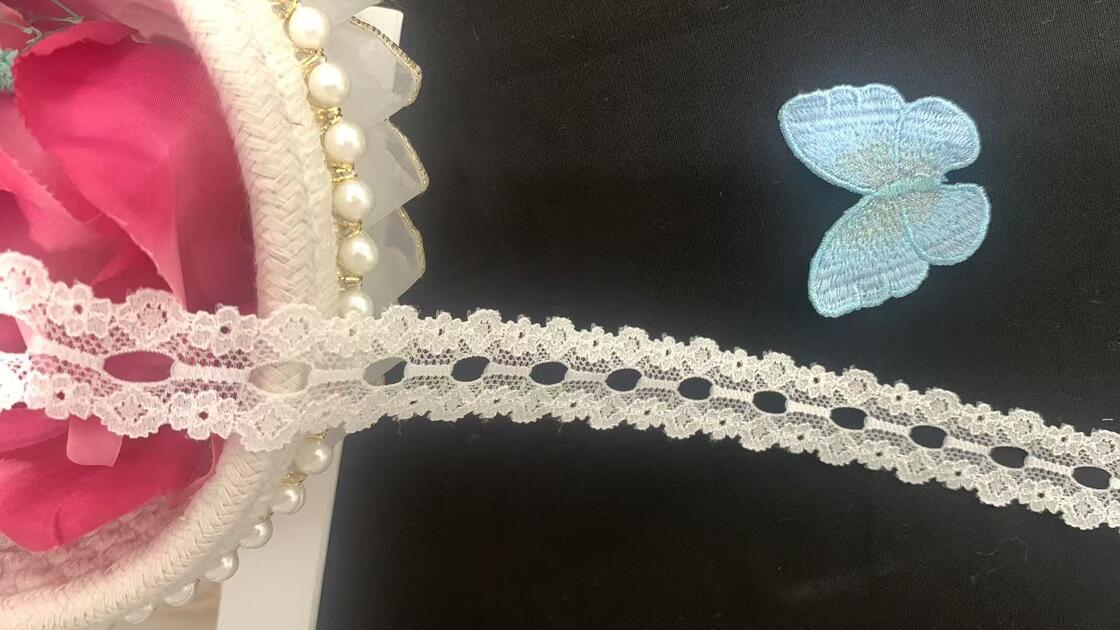 Quality 2.5cm Delicate Floral Nylon Lace Trim with Symmetrtrical Openwork & Eyelet Hole Design for Women's Dresses, Lingerie and Garment Decor factory