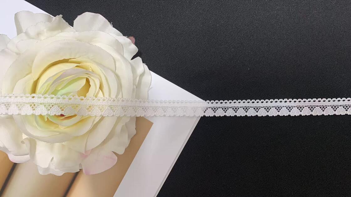 Quality 1cm Sweetheart Stretch Lace Trim, Delicate Knitted Heart Pattern Elastic Border for Dresses and Lingerie factory