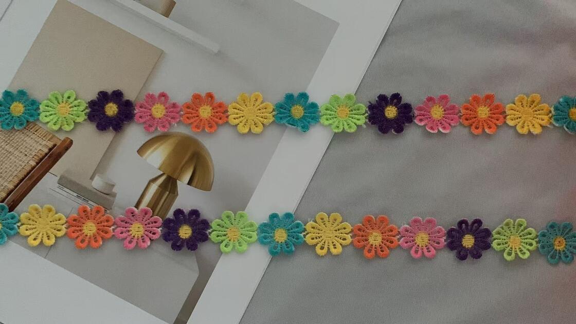 Quality E2651906# Colorful Vibrant Printed Lace Trim Water-soluble Embroidery Sexy Daisy Lace Simple Male/Female Children's Top T-shirt factory