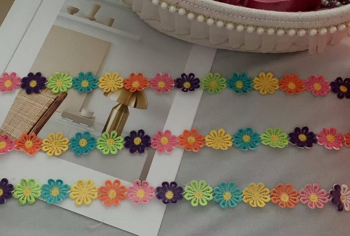 Quality E2651906# Colorful Vibrant Printed Lace Trim Water-soluble Embroidery Sexy Daisy Lace Simple Male/Female Children's Top T-shirt factory