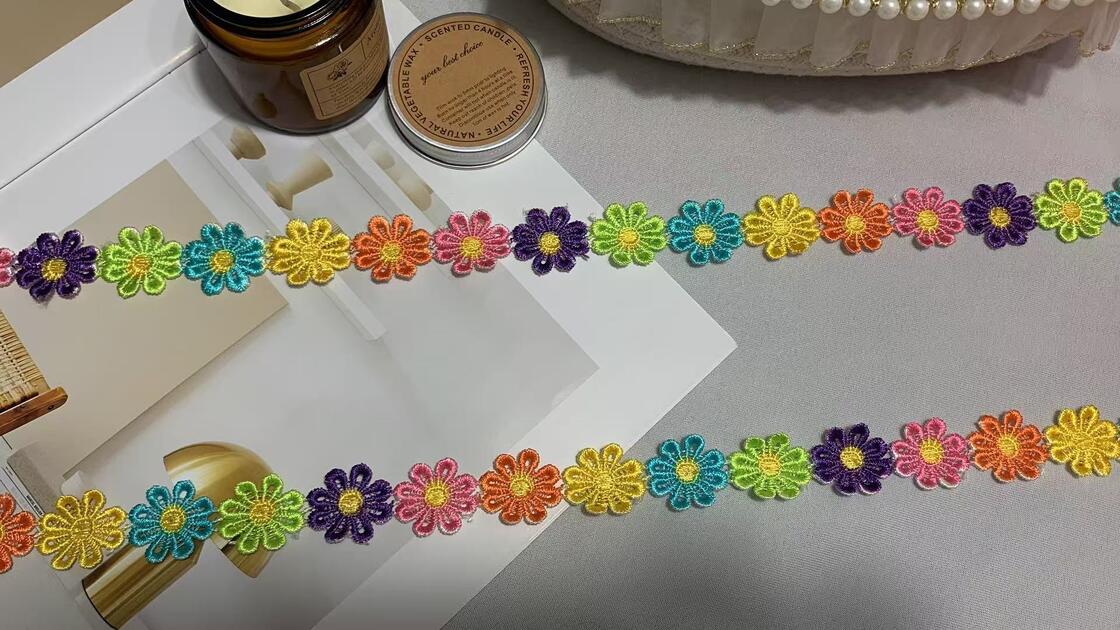 Quality E2651906# Colorful Vibrant Printed Lace Trim Water-soluble Embroidery Sexy Daisy Lace Simple Male/Female Children's Top T-shirt factory