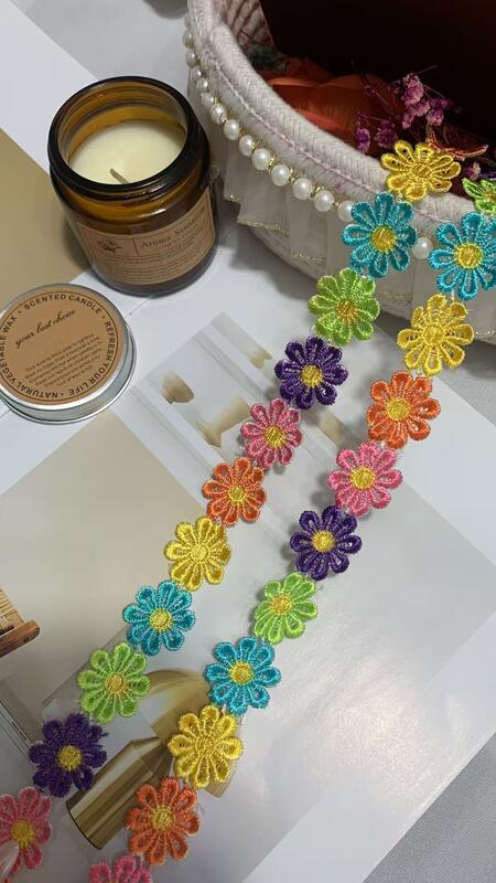 Quality E2651906# Colorful Vibrant Printed Lace Trim Water-soluble Embroidery Sexy Daisy Lace Simple Male/Female Children's Top T-shirt factory