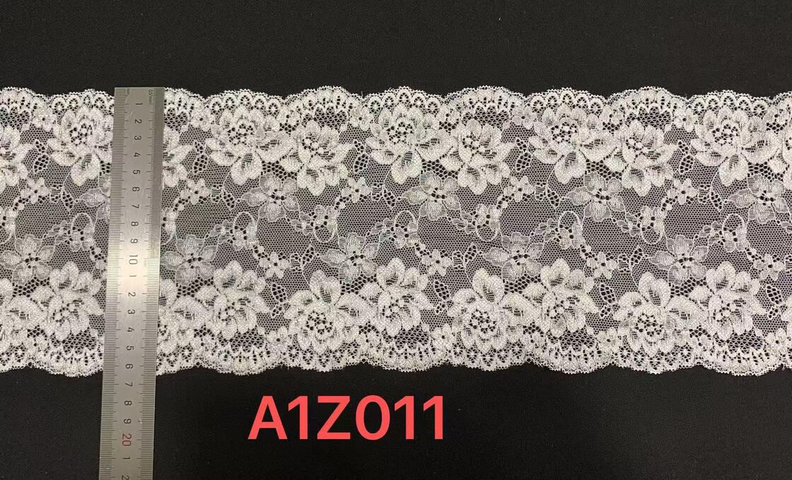 Quality A1Z011 16.5cm Wide Fancy French Double Wave Floral Elastic Stretch Lace Fabric Rhinestones for Lingerie Wedding Dresses factory