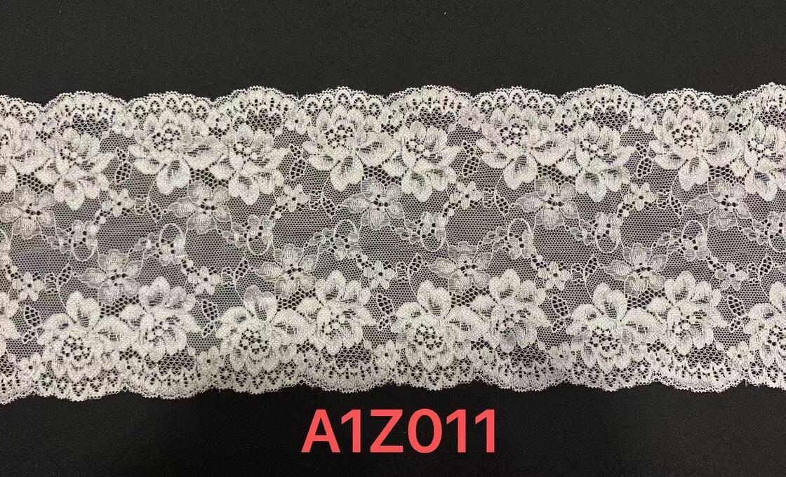 Quality A1Z011 16.5cm Wide Fancy French Double Wave Floral Elastic Stretch Lace Fabric Rhinestones for Lingerie Wedding Dresses factory
