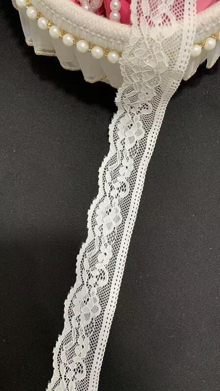 Quality 3.5cm Romantic Hollow Floral Elastic Lace Trim Soft Against Skin for Bridal Dresses & Custom Apparel Making factory