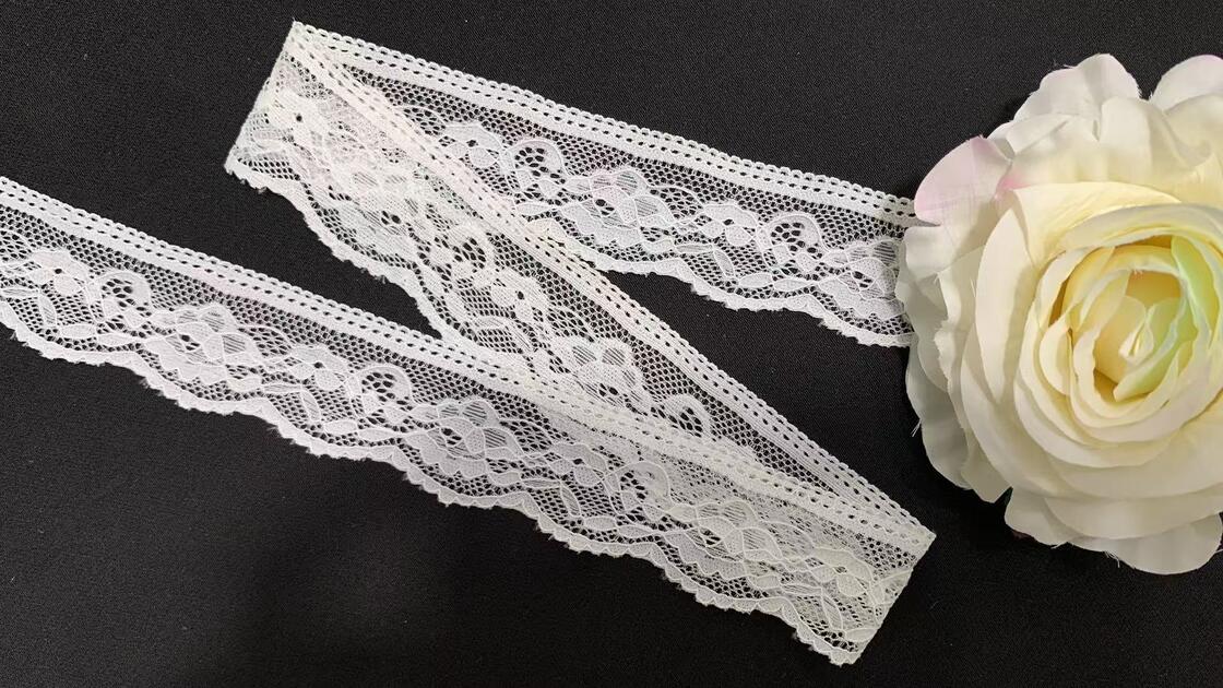 Quality 3.5cm Romantic Hollow Floral Elastic Lace Trim Soft Against Skin for Bridal Dresses & Custom Apparel Making factory