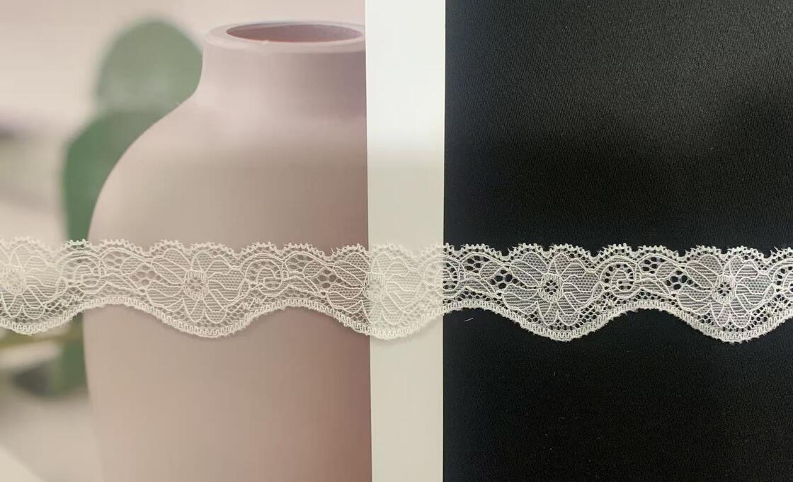 Quality A1T0140/A1T0141 Spandex/Nylon Knitted Embroidery Elastic Lace Trim 2.5-3cm for Garment Decoration factory