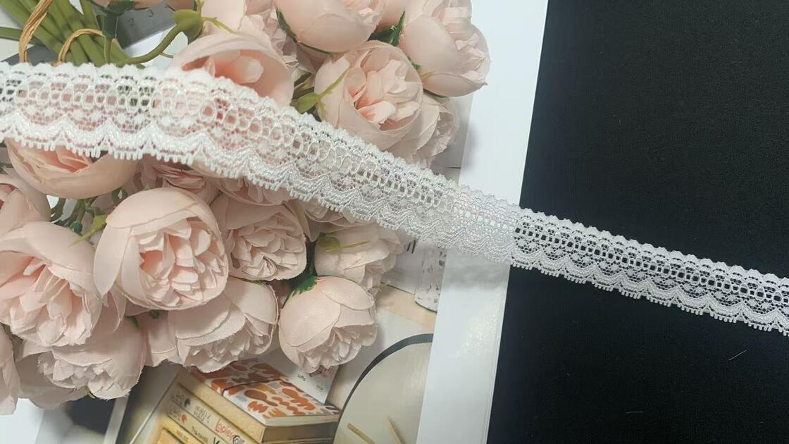 Quality A1T0140/A1T0141 Spandex/Nylon Knitted Embroidery Elastic Lace Trim 2.5-3cm for Garment Decoration factory