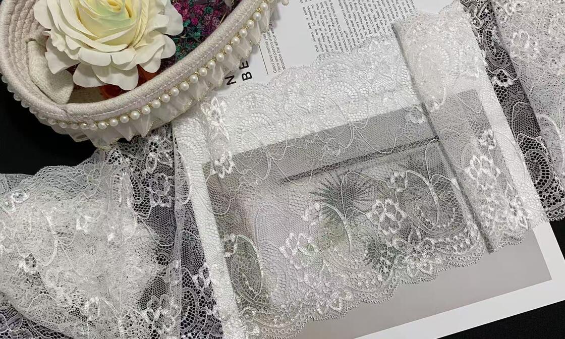 Quality A1Z012# Double Scalloped Shell Knitted French Lace with Spandex 21.5CM Width Elastic for Bridal Apparel factory
