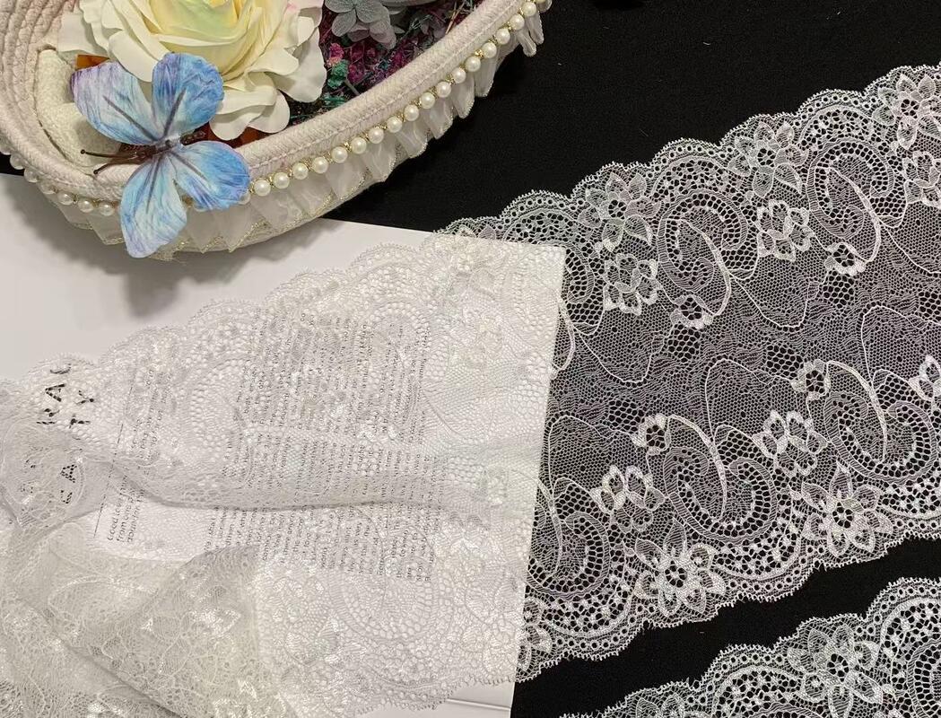 Quality A1Z012# Double Scalloped Shell Knitted French Lace with Spandex 21.5CM Width Elastic for Bridal Apparel factory