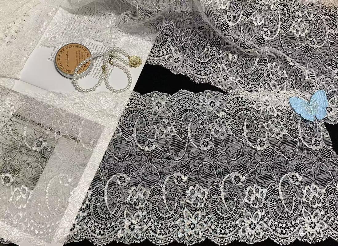 Quality A1Z012# Double Scalloped Shell Knitted French Lace with Spandex 21.5CM Width Elastic for Bridal Apparel factory