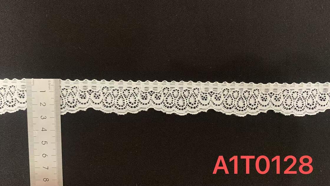 Quality 2.8cm Stretch Nylon Lace with Continuous Hollow Scallop Pattern, Soft Elastic Fabric for Apparel Trimming. factory