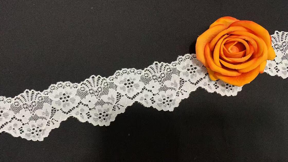 Quality 6CM Soft Touch 4-Way Stretch Hollow Flower Lace Trim Nylon Spandex Fabric for Underwear Bands, Party Dresses & Craft Making factory