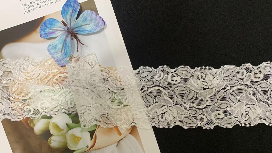 Quality 8cm Soft Stretch Lace Trim with Vivid Rose Hollow Patterns, Soft Nylon Fabric for Women's Dresses and Lingerie Sewing Decoration factory