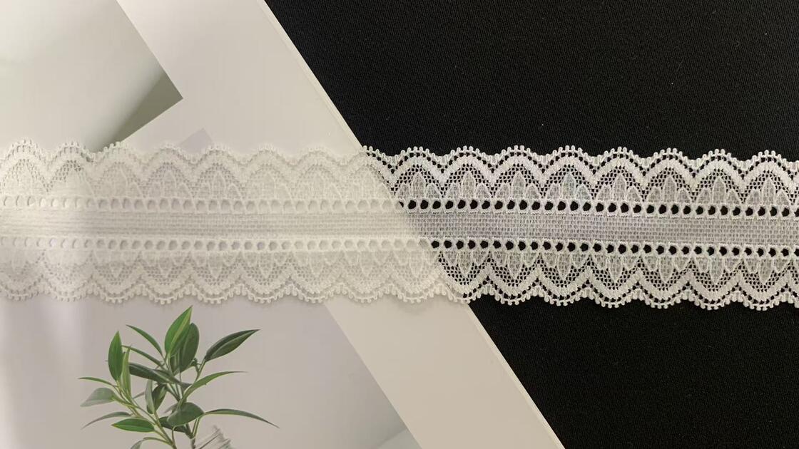 Quality 4cm Symmetric Hollow-out Nylon Lace Trim with Neat Scalloped Edge, Eco-friendly Elastic Fabric for Garment Sewing and Appear Trimming factory