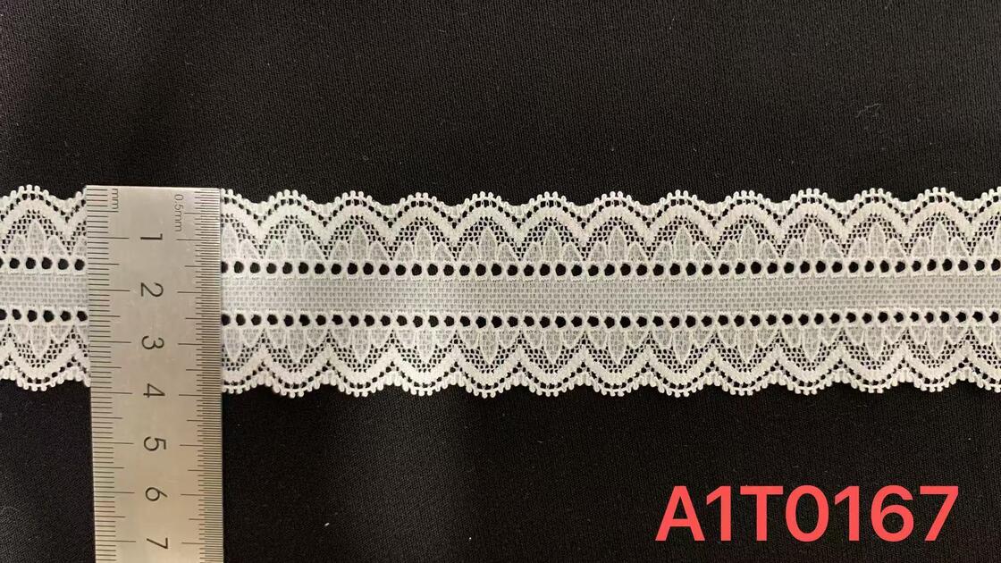 Quality 4cm Symmetric Hollow-out Nylon Lace Trim with Neat Scalloped Edge, Eco-friendly Elastic Fabric for Garment Sewing and Appear Trimming factory