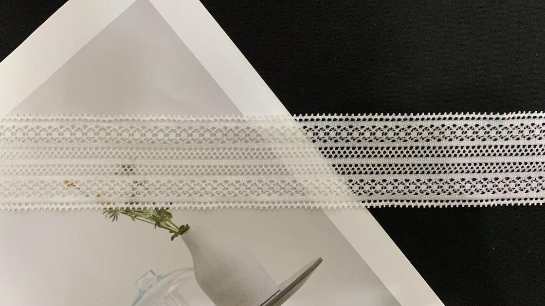 Quality 5cm White Symmetric Hollow-out Nylon Lace Trim with Delicate Scalloped Edge Eco-friendly Elastic Fabric for Garment Sewing factory