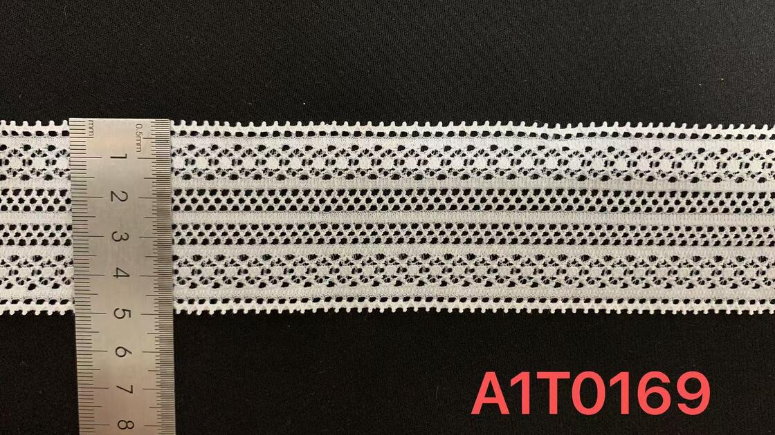 Quality 5cm White Symmetric Hollow-out Nylon Lace Trim with Delicate Scalloped Edge Eco-friendly Elastic Fabric for Garment Sewing factory