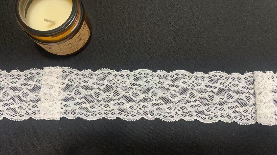 Quality 5.7cm Exquisite Openwork Pattern Stretch Lace Trim with Delicate Eyelet Design Soft Nylon Fabric for Women's Dresses and Lingerie factory